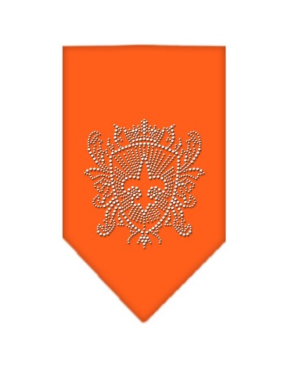 Fleur De Lis Shield Rhinestone Bandana Orange Large