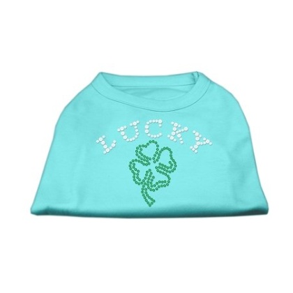 Four Leaf Clover Outline Rhinestone Shirts Aqua L