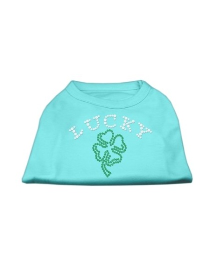 Four Leaf Clover Outline Rhinestone Shirts Aqua L