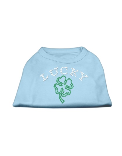 Four Leaf Clover Outline Rhinestone Shirts Baby Blue L