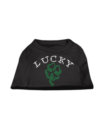 Four Leaf Clover Outline Rhinestone Shirts Black L