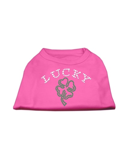 Four Leaf Clover Outline Rhinestone Shirts Bright Pink L