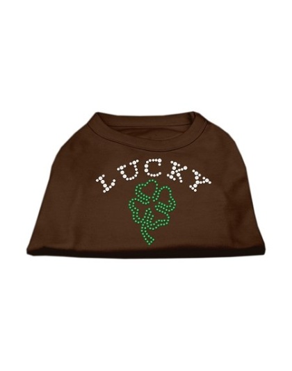 Four Leaf Clover Outline Rhinestone Shirts Brown Lg