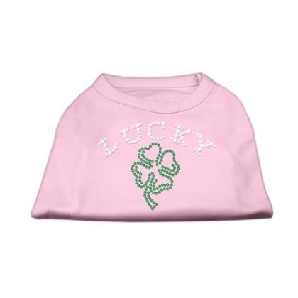 Four Leaf Clover Outline Rhinestone Shirts Light Pink L