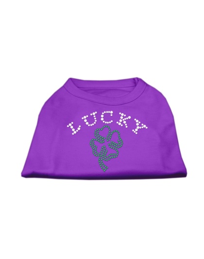 Four Leaf Clover Outline Rhinestone Shirts Purple L