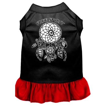 Free Spirit Screen Print Dog Dress Black with Red Lg