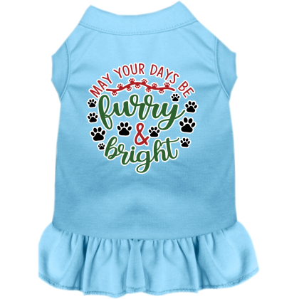 Furry and Bright Screen Print Dog Dress Baby Blue Size XS