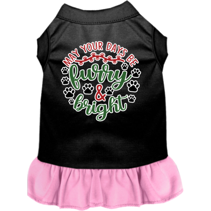 Furry and Bright Screen Print Dog Dress Black with Light Pink Size XS