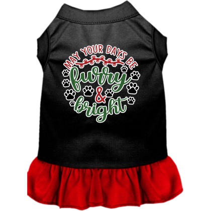 Furry and Bright Screen Print Dog Dress Black with Red Size XS