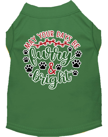 Furry and Bright Screen Print Dog Shirt Green Size XS