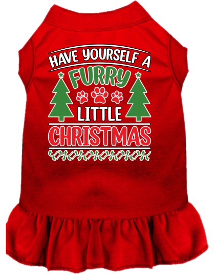 Furry Little Christmas Screen Print Dog Dress Red Size XS