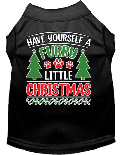 Furry Little Christmas Screen Print Dog Shirt Black Size XS