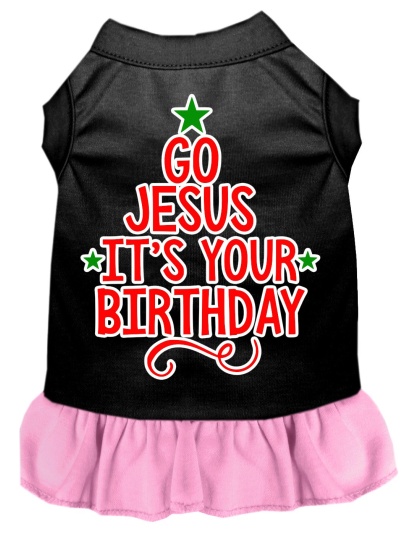 Go Jesus Screen Print Dog Dress Black with Light Pink Lg