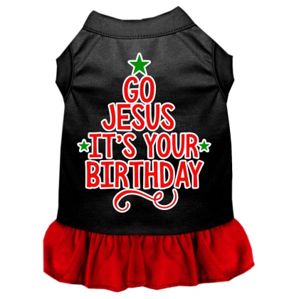 Go Jesus Screen Print Dog Dress Black with Red Lg