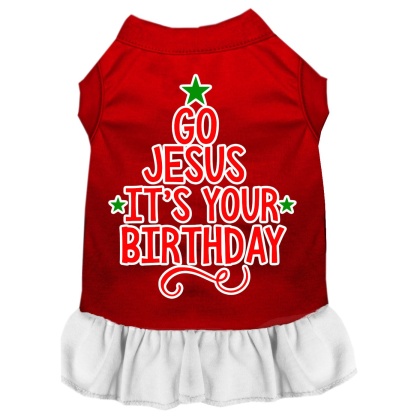 Go Jesus Screen Print Dog Dress Red with White Lg