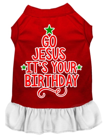 Go Jesus Screen Print Dog Dress Red with White Lg