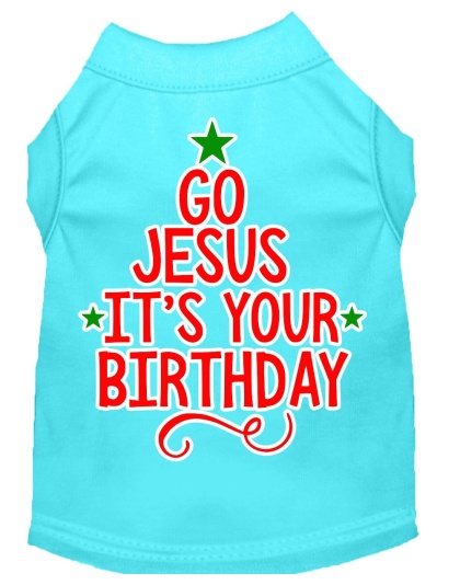 Go Jesus Screen Print Dog Shirt Aqua Lg