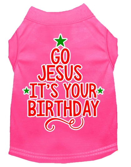 Go Jesus Screen Print Dog Shirt Bright Pink Lg