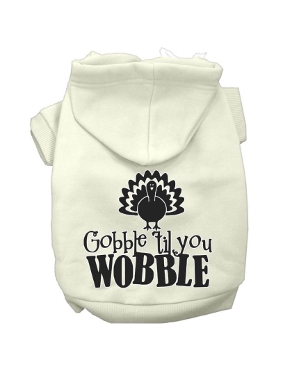 Gobble til You Wobble Screen Print Dog Hoodie Cream L