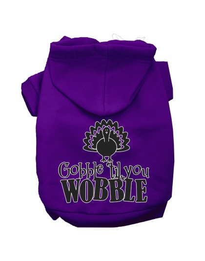 Gobble til You Wobble Screen Print Dog Hoodie Purple L