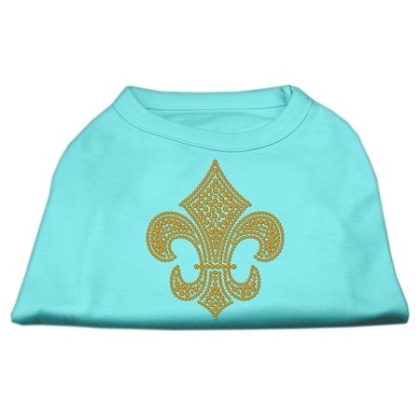 Gold Fleur De Lis Rhinestone Shirts Aqua L