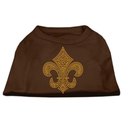 Gold Fleur de Lis Rhinestone Shirts Brown Lg