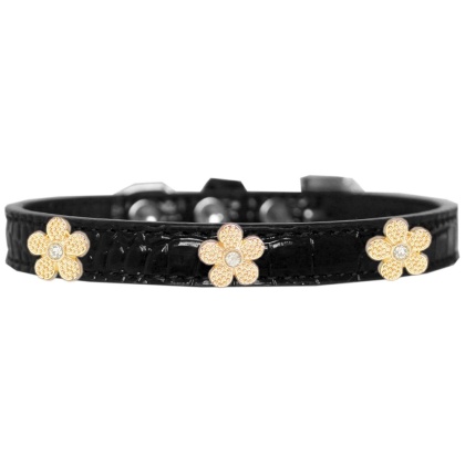 Gold Flower Widget Croc Dog Collar Black Size 10