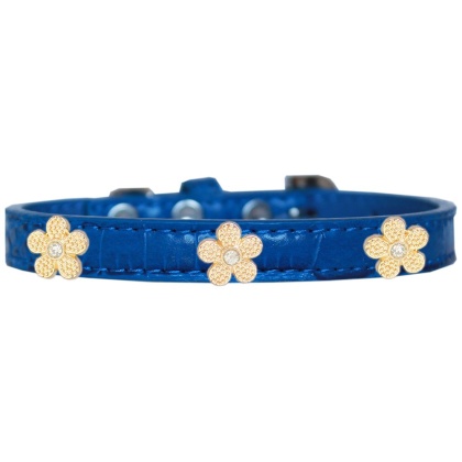 Gold Flower Widget Croc Dog Collar Blue Size 10