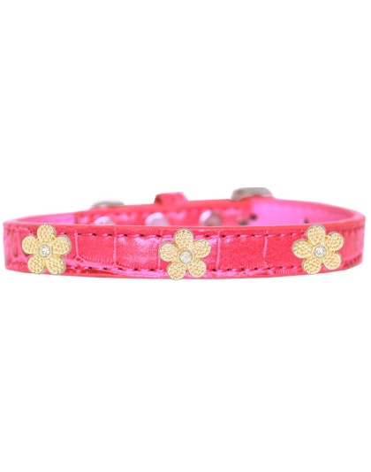 Gold Flower Widget Croc Dog Collar Bright Pink Size 10