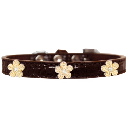 Gold Flower Widget Croc Dog Collar Chocolate Size 10