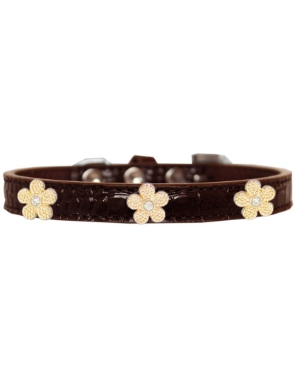 Gold Flower Widget Croc Dog Collar Chocolate Size 10