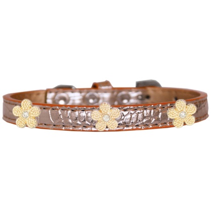 Gold Flower Widget Croc Dog Collar Copper Size 10