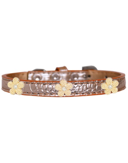 Gold Flower Widget Croc Dog Collar Copper Size 10
