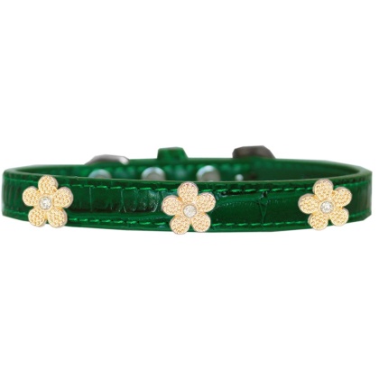 Gold Flower Widget Croc Dog Collar Emerald Green Size 10
