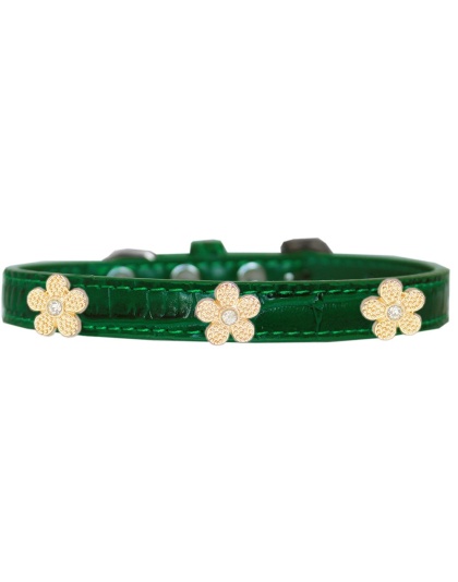 Gold Flower Widget Croc Dog Collar Emerald Green Size 10