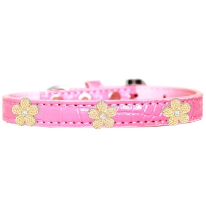 Gold Flower Widget Croc Dog Collar Light Pink Size 10