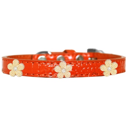 Gold Flower Widget Croc Dog Collar Orange Size 10