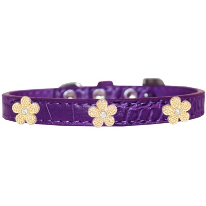 Gold Flower Widget Croc Dog Collar Purple Size 10