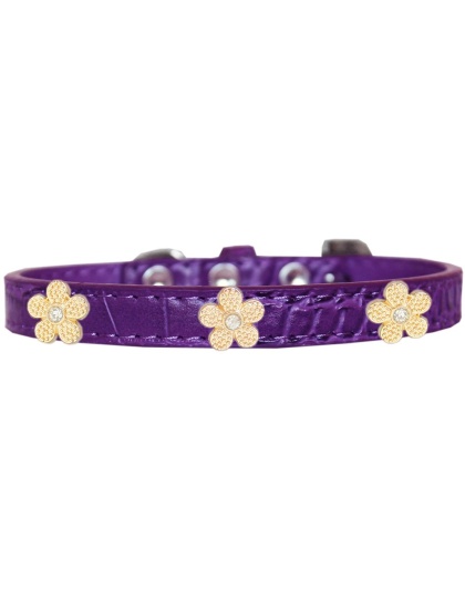 Gold Flower Widget Croc Dog Collar Purple Size 10