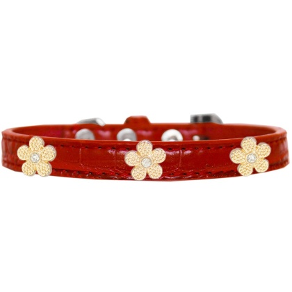 Gold Flower Widget Croc Dog Collar Red Size 10