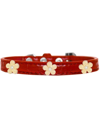 Gold Flower Widget Croc Dog Collar Red Size 10
