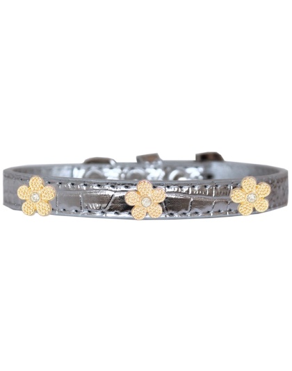 Gold Flower Widget Croc Dog Collar Silver Size 10