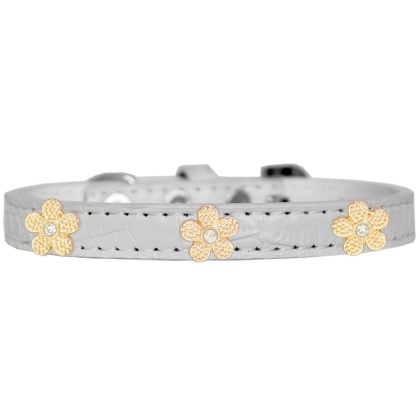 Gold Flower Widget Croc Dog Collar White Size 10