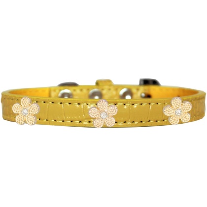 Gold Flower Widget Croc Dog Collar Yellow Size 10
