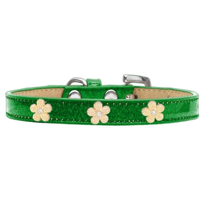 Gold Flower Widget Dog Collar Emerald Green Ice Cream Size 10