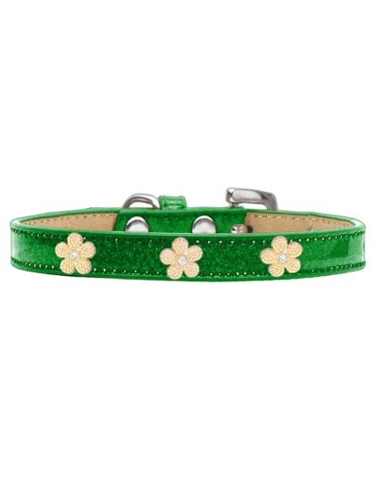 Gold Flower Widget Dog Collar Emerald Green Ice Cream Size 10