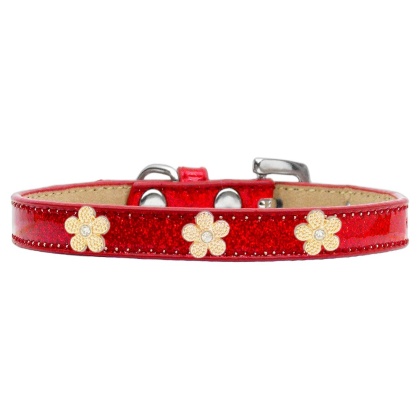 Gold Flower Widget Dog Collar Red Ice Cream Size 10