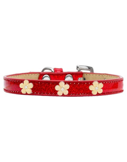 Gold Flower Widget Dog Collar Red Ice Cream Size 10