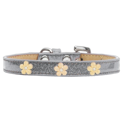 Gold Flower Widget Dog Collar Silver Ice Cream Size 10