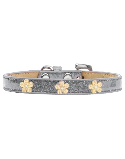 Gold Flower Widget Dog Collar Silver Ice Cream Size 10